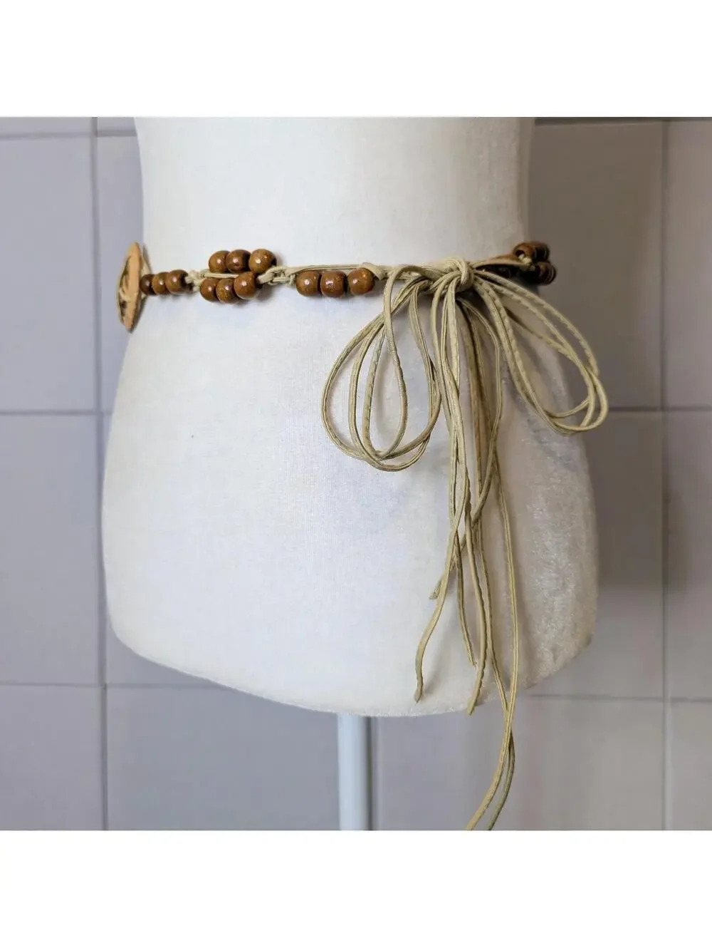 Vintage y2k beaded coconut shell tie wrap belt